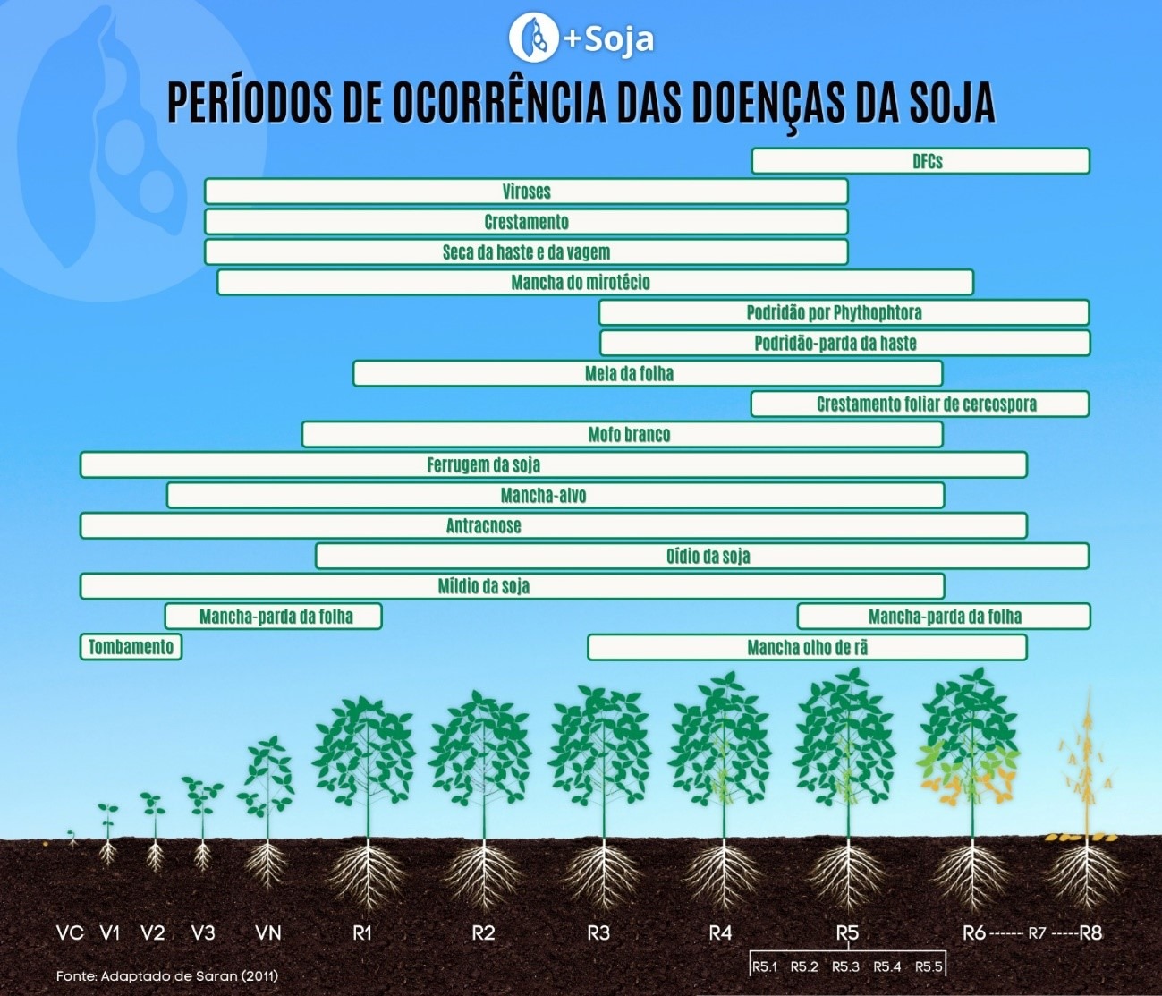 Período de ocorrência das principais doenças da soja